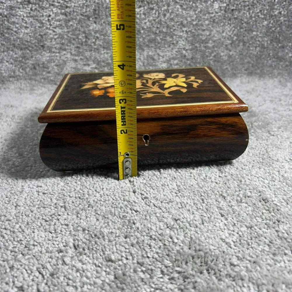 Reuge Music Box Brown Floral‎ Marquetry Lara's Theme Italy Vintage